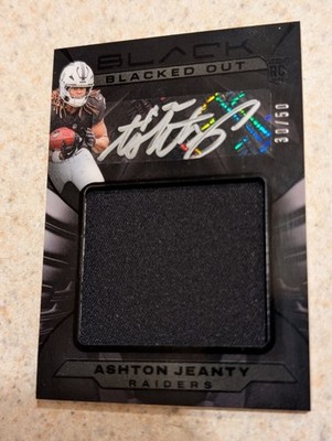 Ashton Jeanty 2025 Panini Black Rookie Patch Auto /50  Silver Ink, Blacked Out
