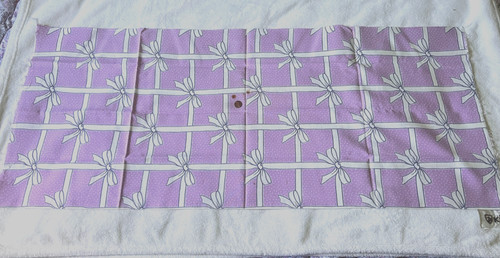 VINTAGE FEED FLOUR SACK FABRIC 37"x 44" PURPLE WITH WHITE POLKA DOTS AND BOWS