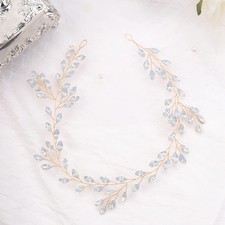 Ivory Crystal Rhinestone Hair Vine Gold Headband for Wedding Teardrop Crystal...