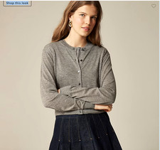 J CREW Italian Yarn Featherweight Cashmere Cardigan In Ecru Heather EUC/sz M