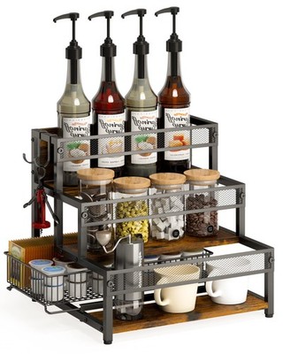 3 Tier Coffee Syrup Rack Organizer, 12 Water Bottles Holder Stand Liquor Cabi...