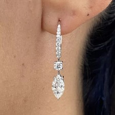 Marquise Cut Simulated Diamond Women's Drop/Dangle Earring 14k White Gold Plated