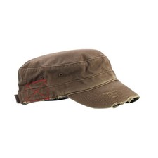Brown Distressed Washed Cadet Army Cap Adjustable Hook Loop Faded Frayed Brim