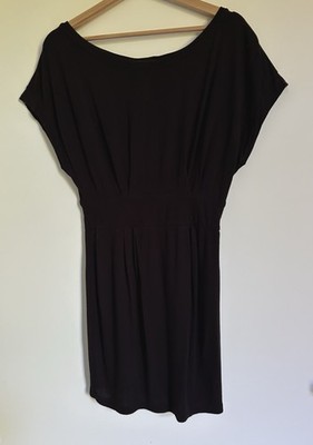 Mango Damenkleid Longshirt Kurzarm Schwarz Viskose Gefütterter Rock Gr.L 40