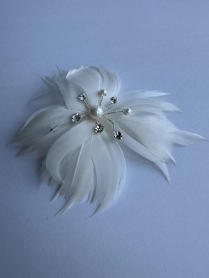 Couture Feather Flower Bridal Wedding Hair Clip Handmade One Of A Kind