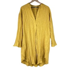 Zara Mustard Yellow V-Neck Pleated Linen Blend Tunic Dress Size XS/Small