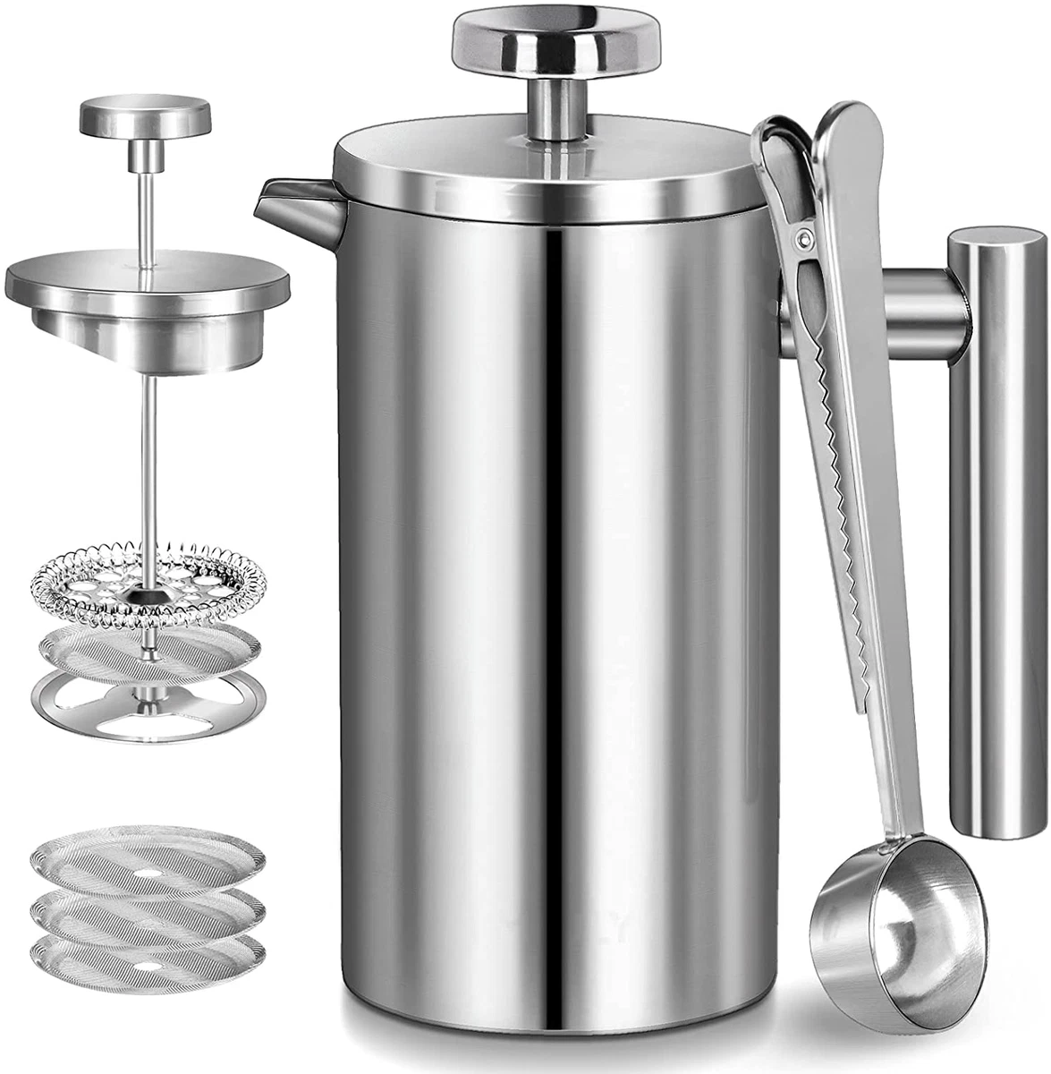 Coffee Gator French Press | Thermal Insulated Coffee Press | Silver - 34 oz