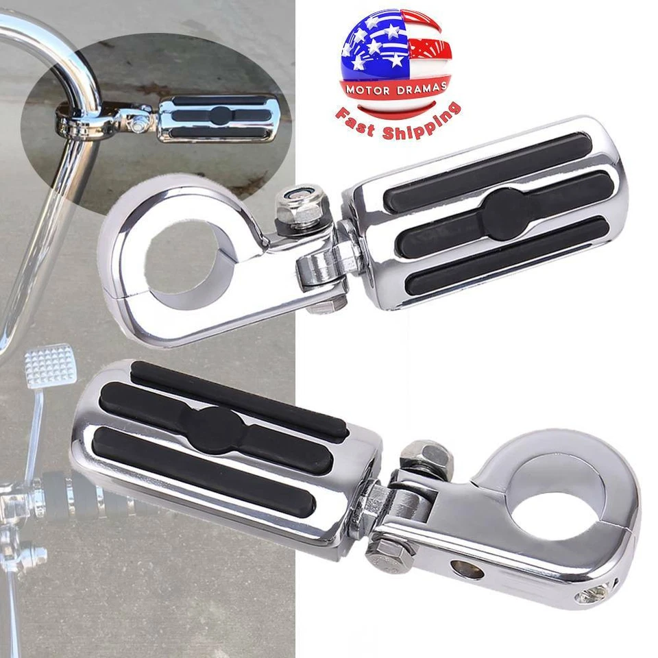 1 1/4" Cromo Protector Motor Soportes Abrazaderas Carretera Pie Reposapiés Para Harley Foto 2 de 4