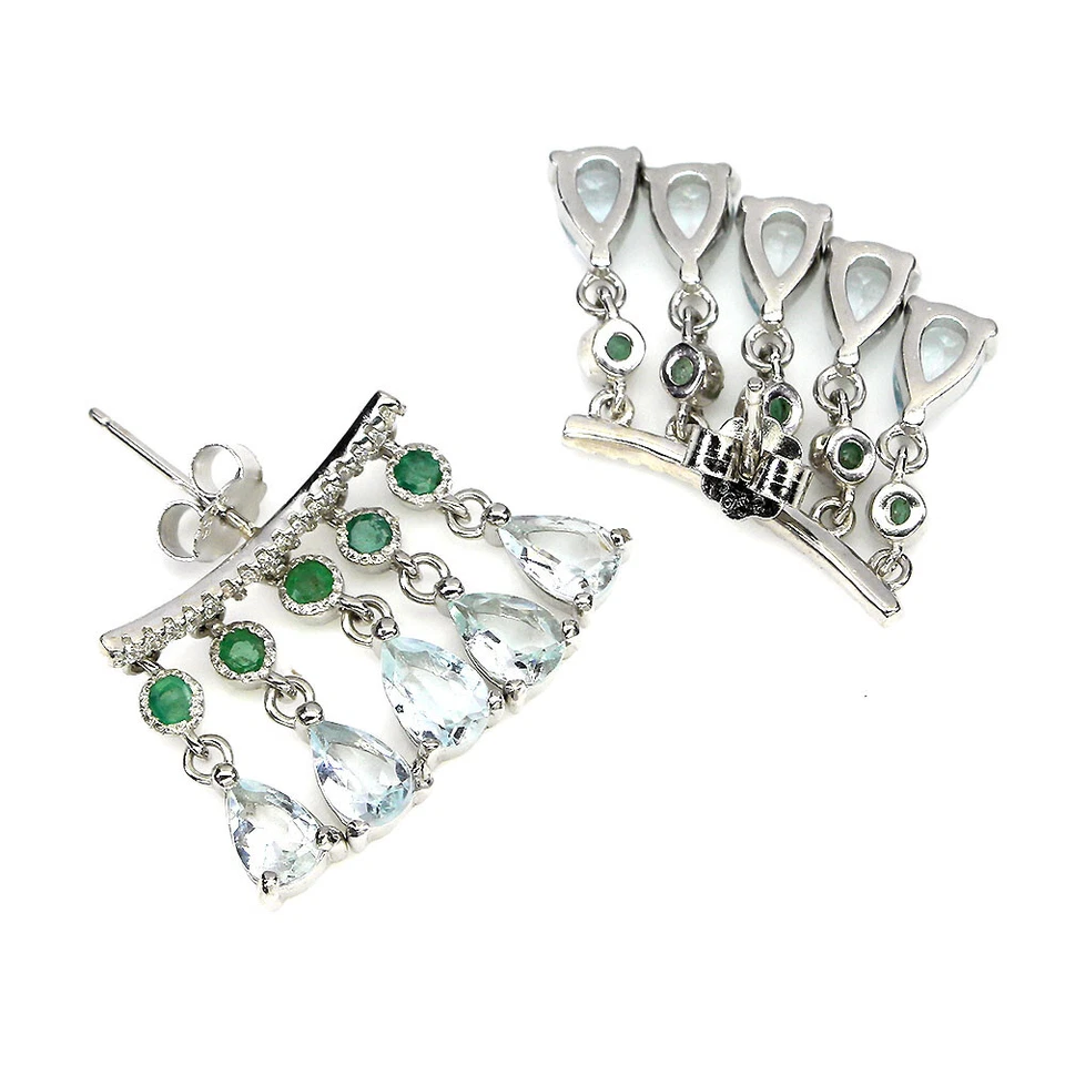 Pendientes de plata de ley 925 pera aguamarina esmeralda piedras preciosas naturales joyería Foto 3 de 4