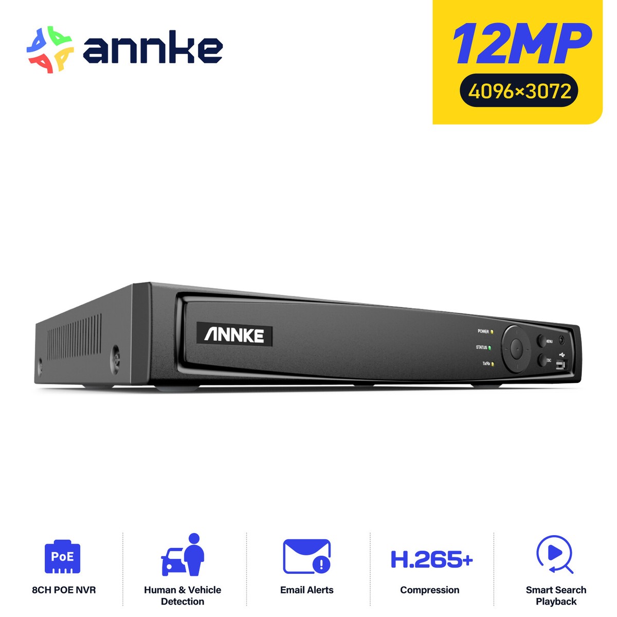 ANNKE HD 8CH 12MP NVR POE Security IP Network Video Recorder Smart