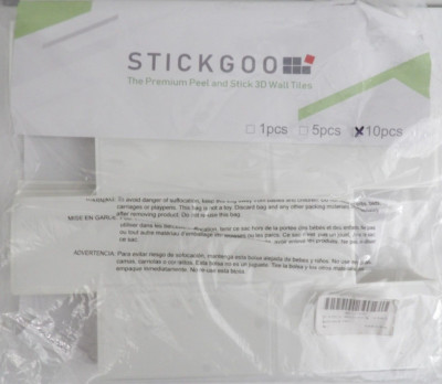 STICKGOO PEEL STICK 3D WALL TILES 10 PCS WHITE TILE BRICK STYLE NIP