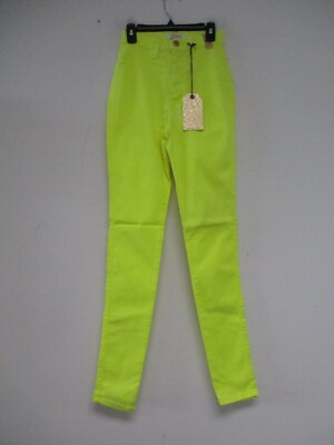 Vibrant MIU Jeans Women's Size 1 Neon Yellow Solid Skinny Stretch 24x30 p1113