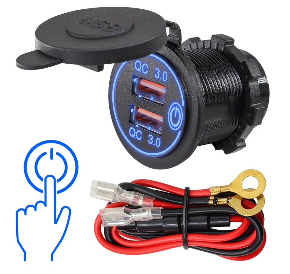 2 PIEZAS Carga Rápida QC 3.0 Doble USB Coche Cargador Rápido Enchufe con Interruptor Táctil Foto 3 de 4