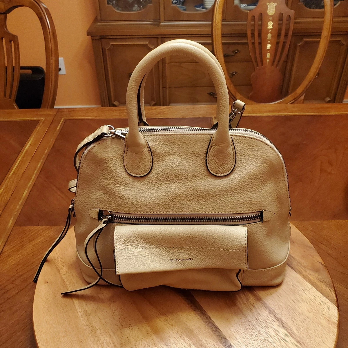 Tahari Beige Danielle Leather Satchel