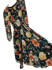 NWT Floral Chiffon Foil Long-Sleeve Dress Tahari 2P Polyester 8723