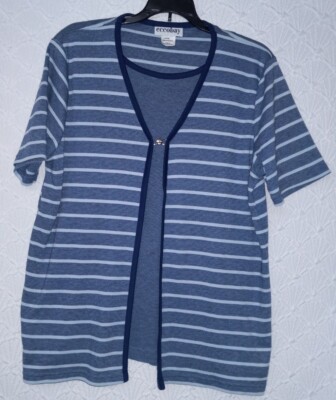 Womens Blouse Eccobay L Looks Like Two Pieces  Blues with Stripes Good Condition