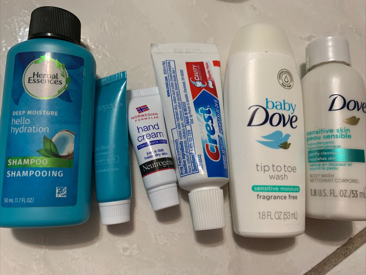 6pcs Travel Packs Neutrogena Hand Cream Dove Body Wash Crest