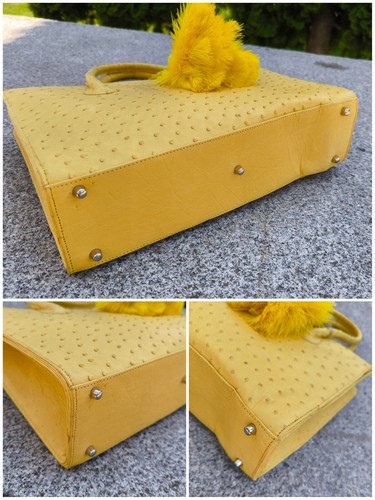 Bolso de mano Karoo Classics de cuero de avestruz amarillo - Imagen 10 de 10