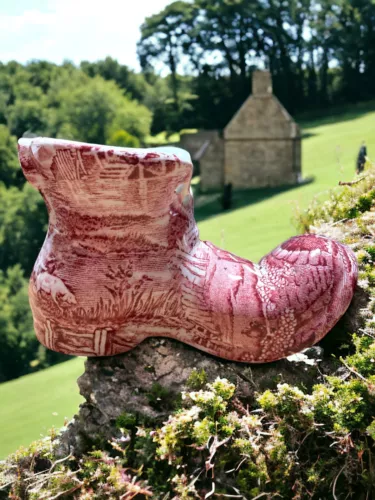Vintage James Kent Old Foley Staffordshire England Red Transferware Boot