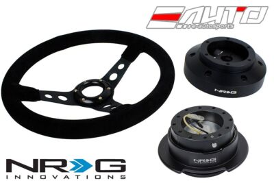 NRG 350mm 3'' Deep Steering Wheel Black Suede BK St 101H Hub Gen2.5 Black Release