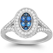 Classic Women's Blue Sapphire and Pave CZ Ring