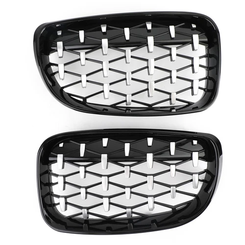 For BMW E81 E82 E87 E88 ABS 2Pcs Chrome+Black Diamond Style Front Bumper Grille - Picture 4 of 18