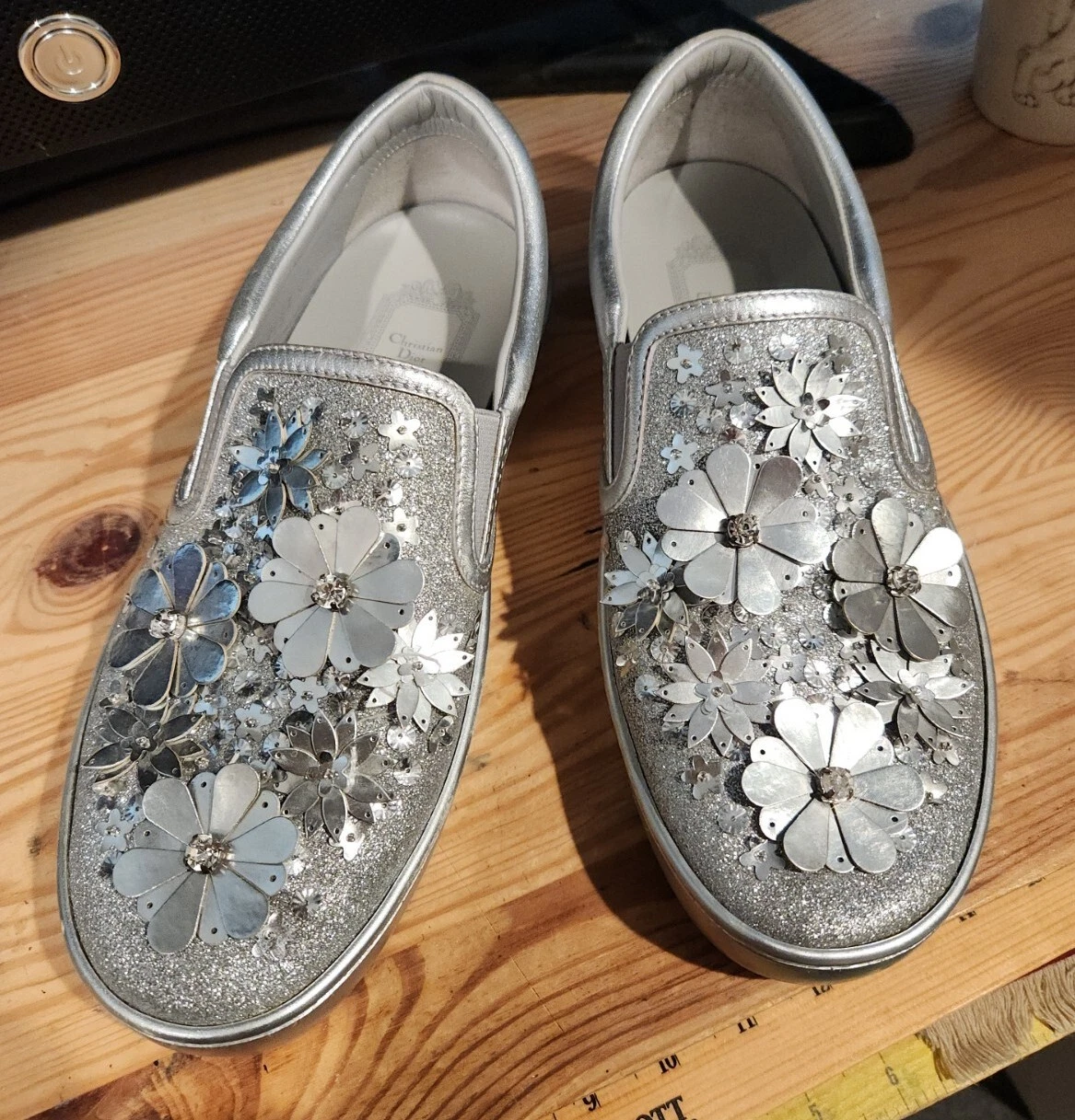 Chaussures à enfiler florales argent Christian Dior Walk 37