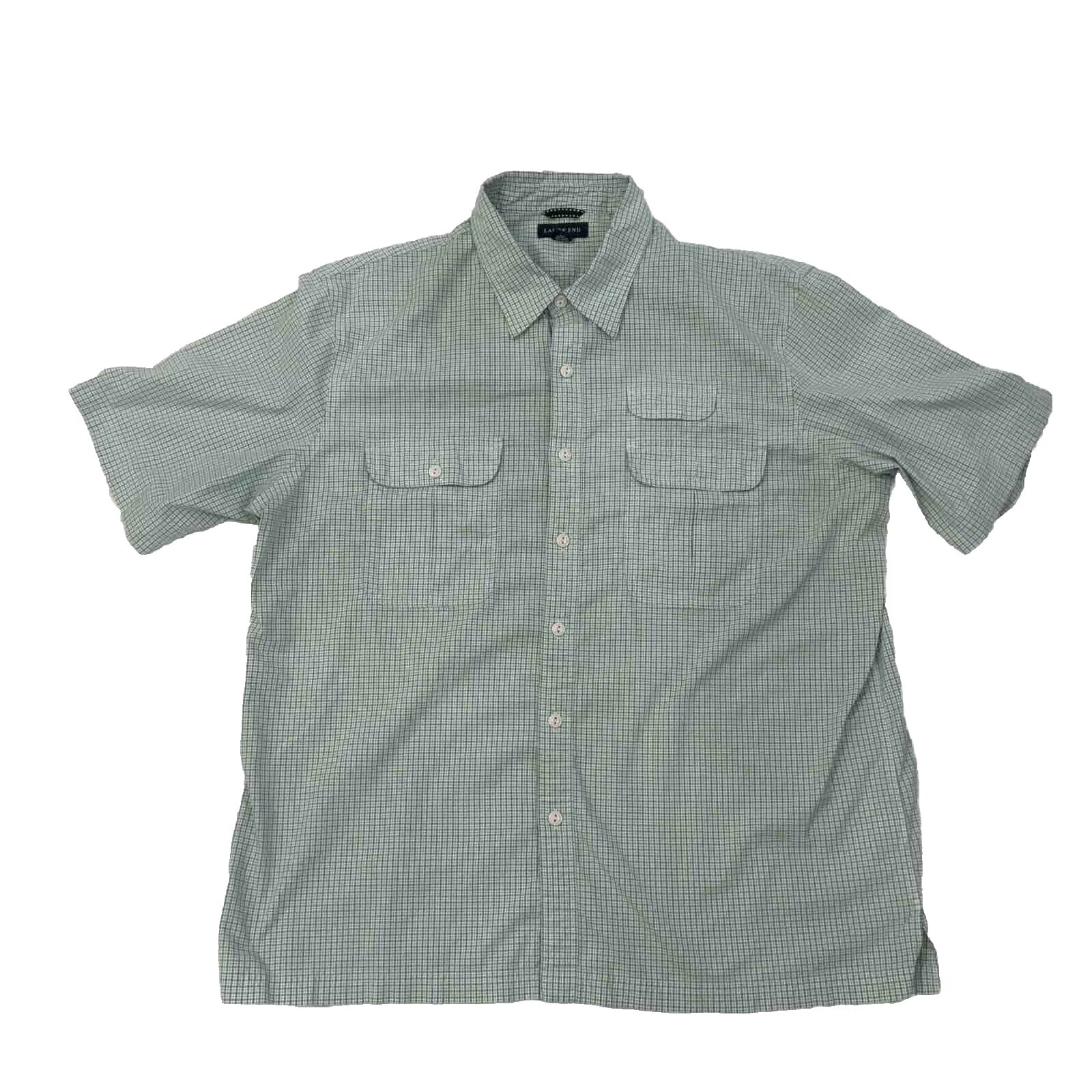 Lands' End Polyester Short Sleeve Casual Button-Down Shirts for Men