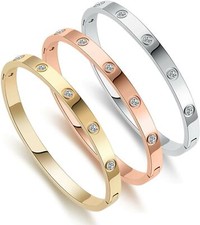 Damen Armreif Armband Edelstahl Gold Silber Roségold Zirkonia Steine 58mm/5,8cm