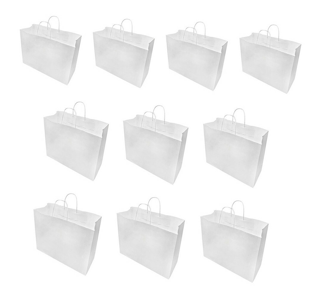 16 x 6 x 12 White Recycled Paper Vogue Shopping Bag - 10 Pc