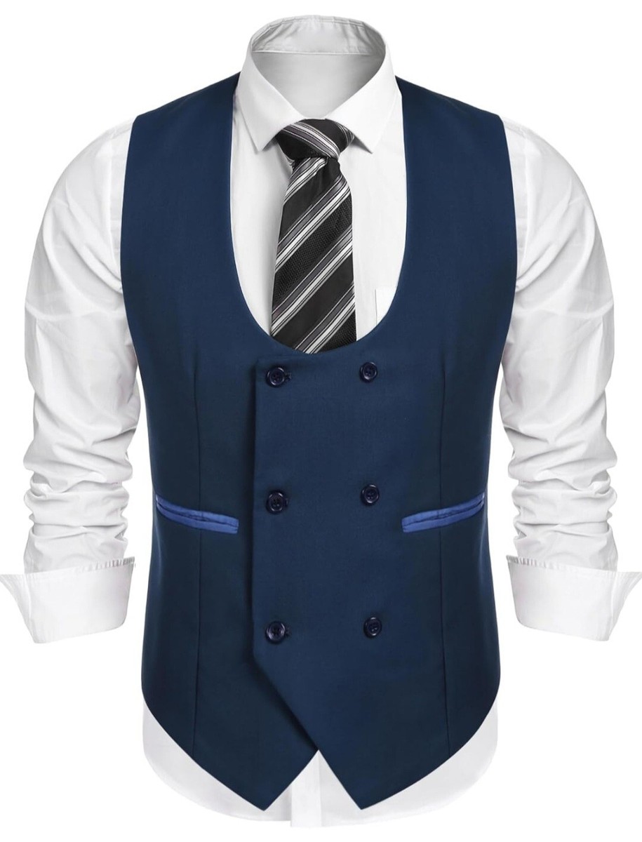 COOFANDY Men's Suit Vest Slim Fit Double Breasted Dress Vest Casual  Business For | eBay