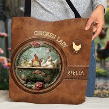 Personalized Chicken Lady Tote Bag, Vintage Hens Tote Bag, Chicken Lovers Gift