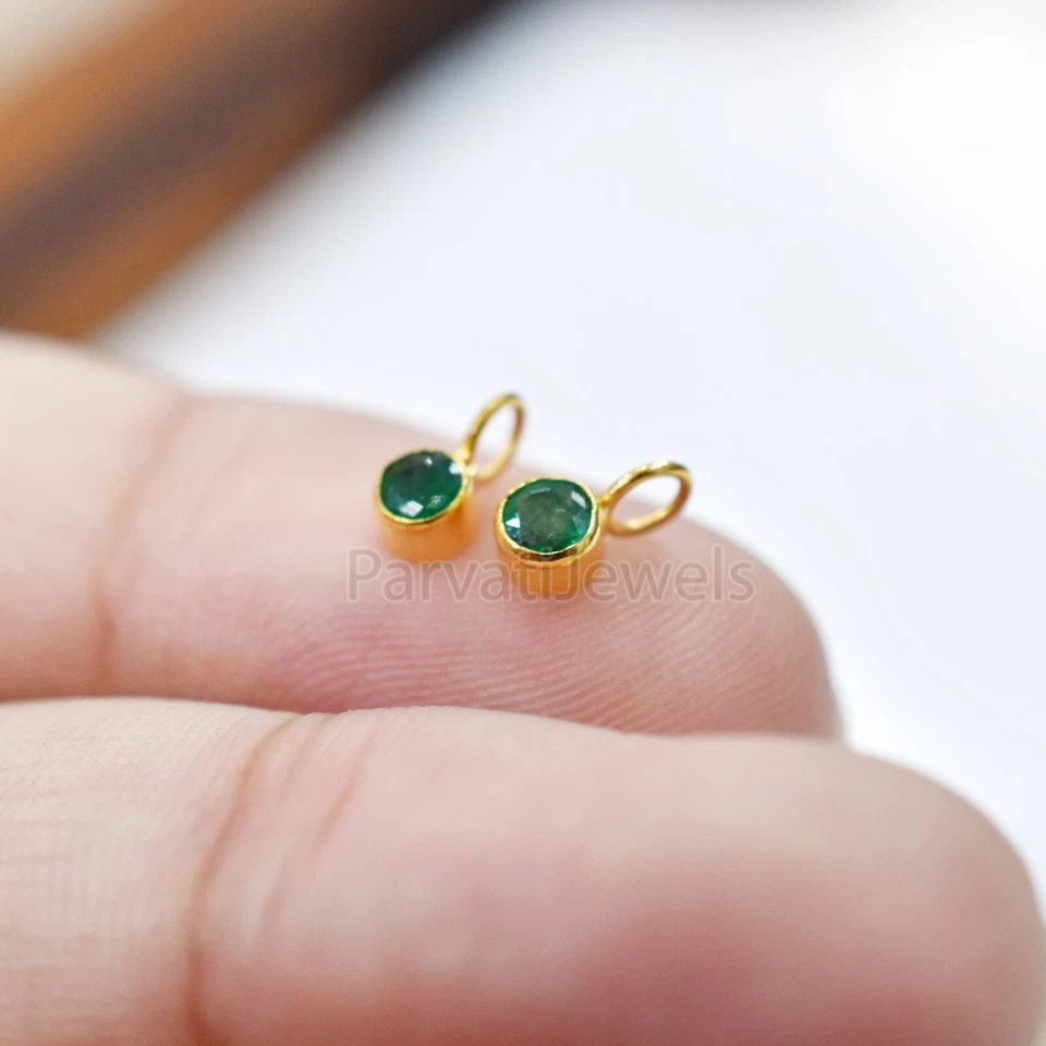 Natural Green Emerald Charm Solid 18K Gold Christmas Gift Women Charms Pendant - Image 2 of 4