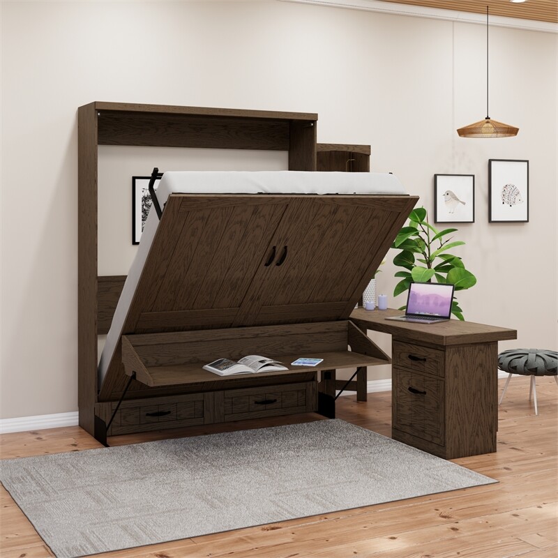 RoomAndLoft Cape Cod Solid Wood Queen Size Murphy Desk Bed with Desktop