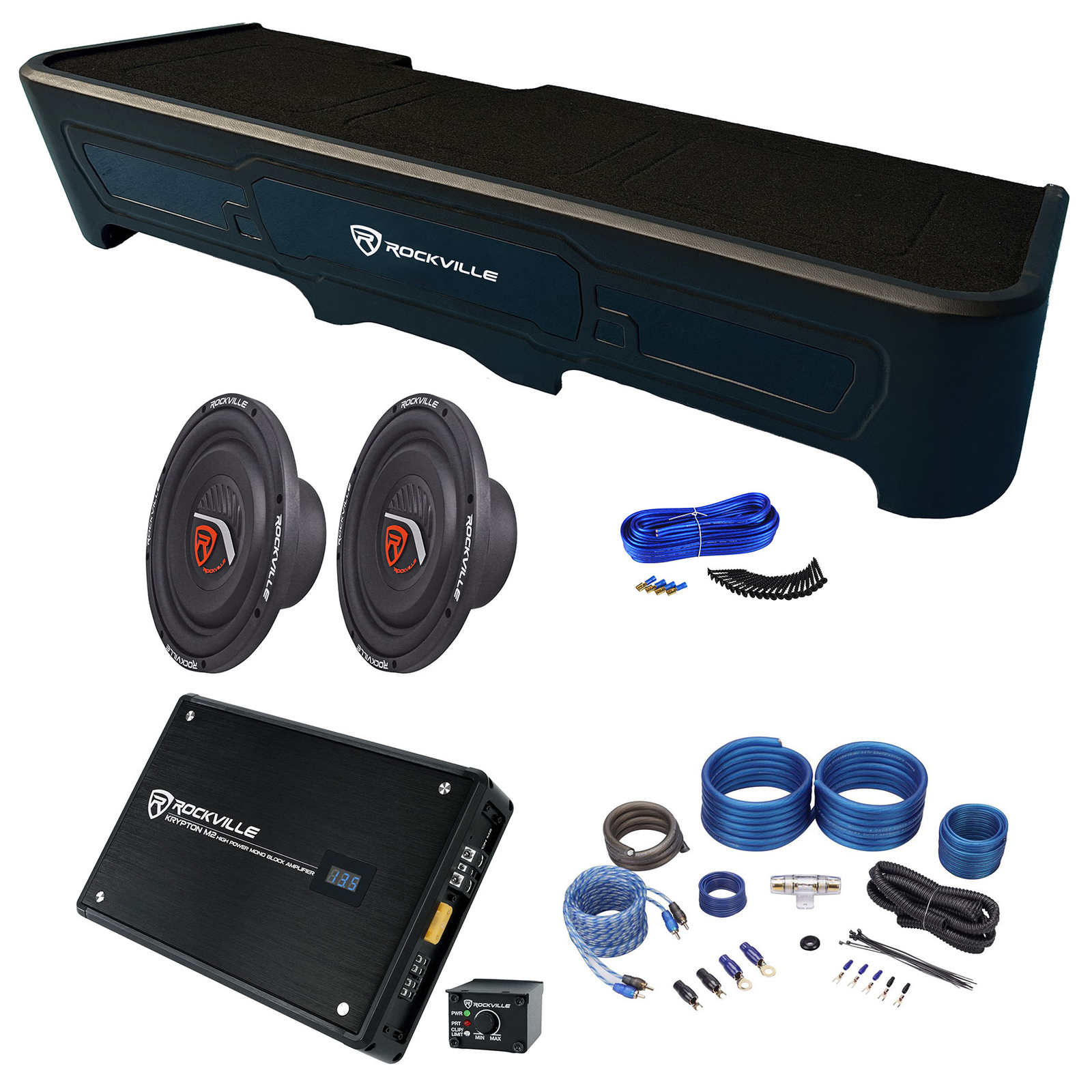 Rockville 2 10 сабвуферов Моноусилитель Корпус для 2019 года выпуска GMCChevy Crew Cab 85390₽