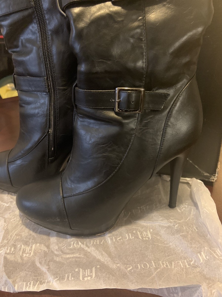 Bottes Hautes JustFab Hinni Noires Avec Boucles - Taille US 8.5 Femme, Occasion En Cuir Synthétique