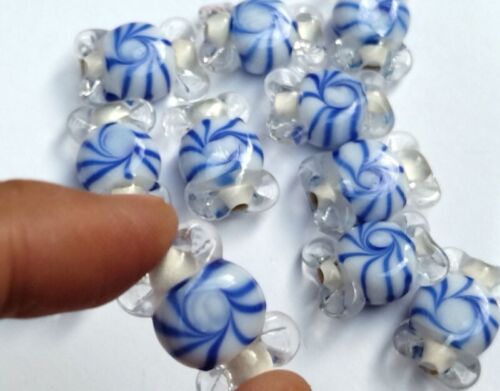 10 pièces perles bonbons bleu verre lampe faites main 12 mm * 18 mm - Photo 1/5