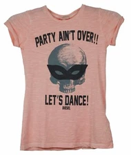 DIESEL JUNIOR GIRLS S/S "PARTY AIN'T OVER!!" SKULL GLITTER T-SHIRT PEACH MSRP 35