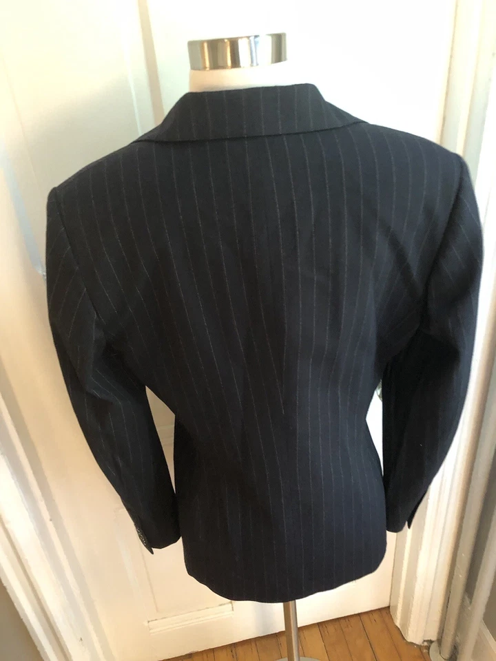 CHAQUETA A RAYAS ANNE KLEIN VINTAGE AZUL MARINO - HOMBRERAS - CINTURA PERFECTA AJUSTADA - TALLA 8 Foto 4 de 4