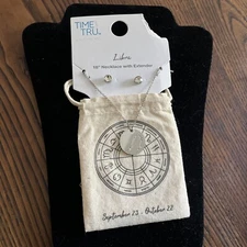 NWT Time & Tru Libra Earrings Necklace 18" Extender Sept 23 - Oct 22 Silvertone