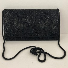 VTG Black Beaded Evening Clutch Bag Purse Formal Cocktail Glam Gatsby Flapper
