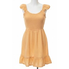 American Eagle Dress Women Small Orange Sleeveless Ruffle Sundress Smocked Boho