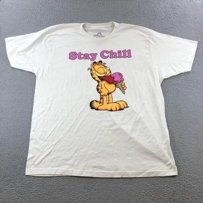 Garfield Shirt Mens 2XL Stay Chill Ice Cream Cartoon Graphic Tee 2024 Comic