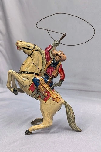Vintage 1938 Marx The Lone Ranger Hi Yo Silver tin windup toy w/ WORKING lasso