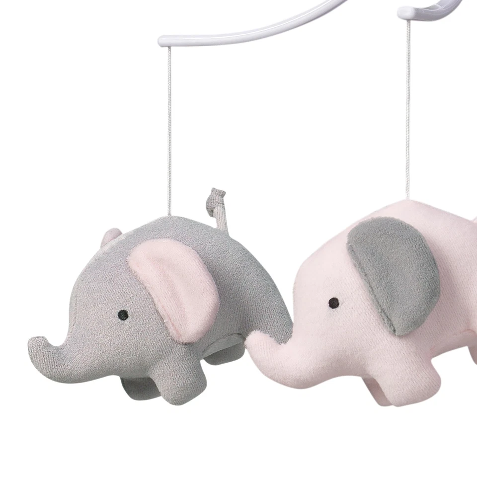 Bedtime Originals Eloise Pink/Gray Elephant Musical Baby Crib Mobile - Image 2 of 4