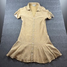 American Eagle Dress Womens XS Yellow Floral Button Front Ruffle Mini Puff