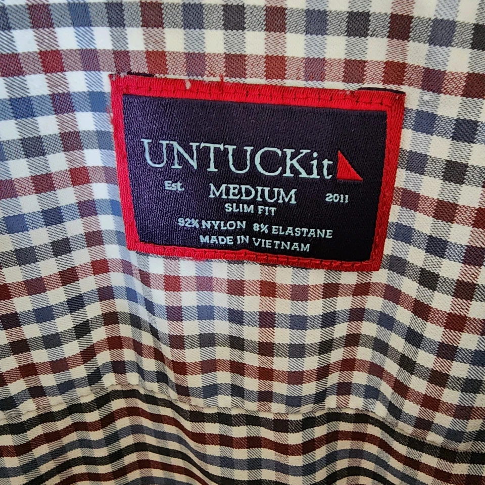 UNTUCKit Med Slim Fit Nylon Blended Red Blue Plaid Button Up Long Sleeve Shirt - Image 4 of 4