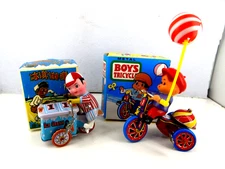 Lot of 2 Tin Wind-up Toys Ice Cream and Tri-Cycle NOS Unbranded