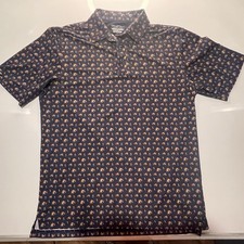 Straight Down Performance Polo Shirt Beer Print Navy Collared Short Sleeve L