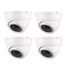 4pcs Fake Security Camera Dummy Dome CCTV with Red LED Light White